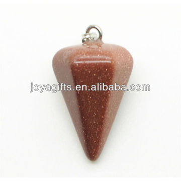 6 Side Cone Shape Gold Stone Pendant semi precious stone pendant